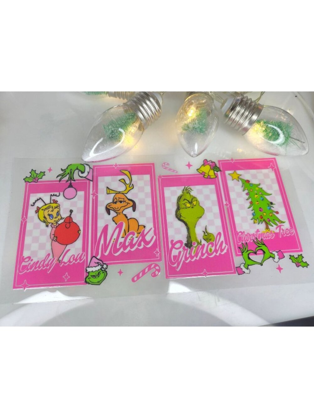Grinch Pink Tarot Cards 16oz Glass DIY Craft Christmas Holiday Lights Pink Trend